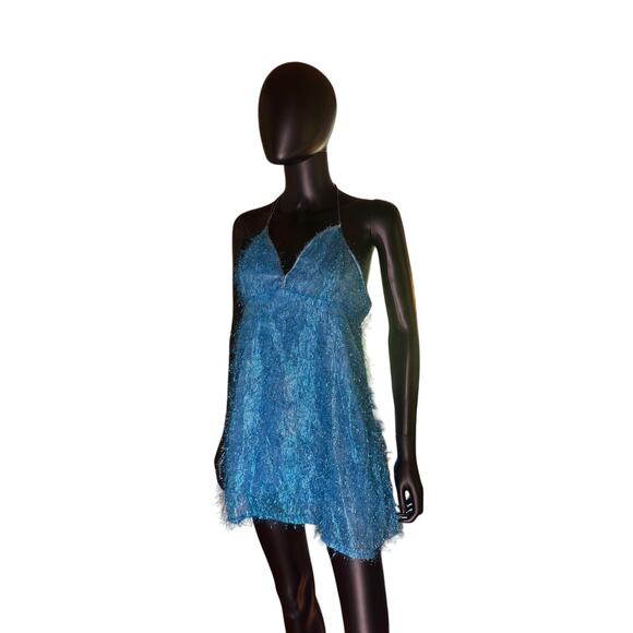 80’s Blue Sparkly Fringe Babydoll Mini Dress – Pre-Loved Good – Size Medium - Picture 1 of 7